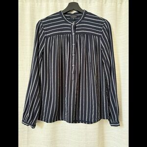 Lucky Brand Medium Black and White Striped Long Sleeve Button Henley